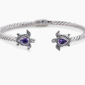 Eli Pebble - Twisted Cable Bangle With Turtle and Amethyst
